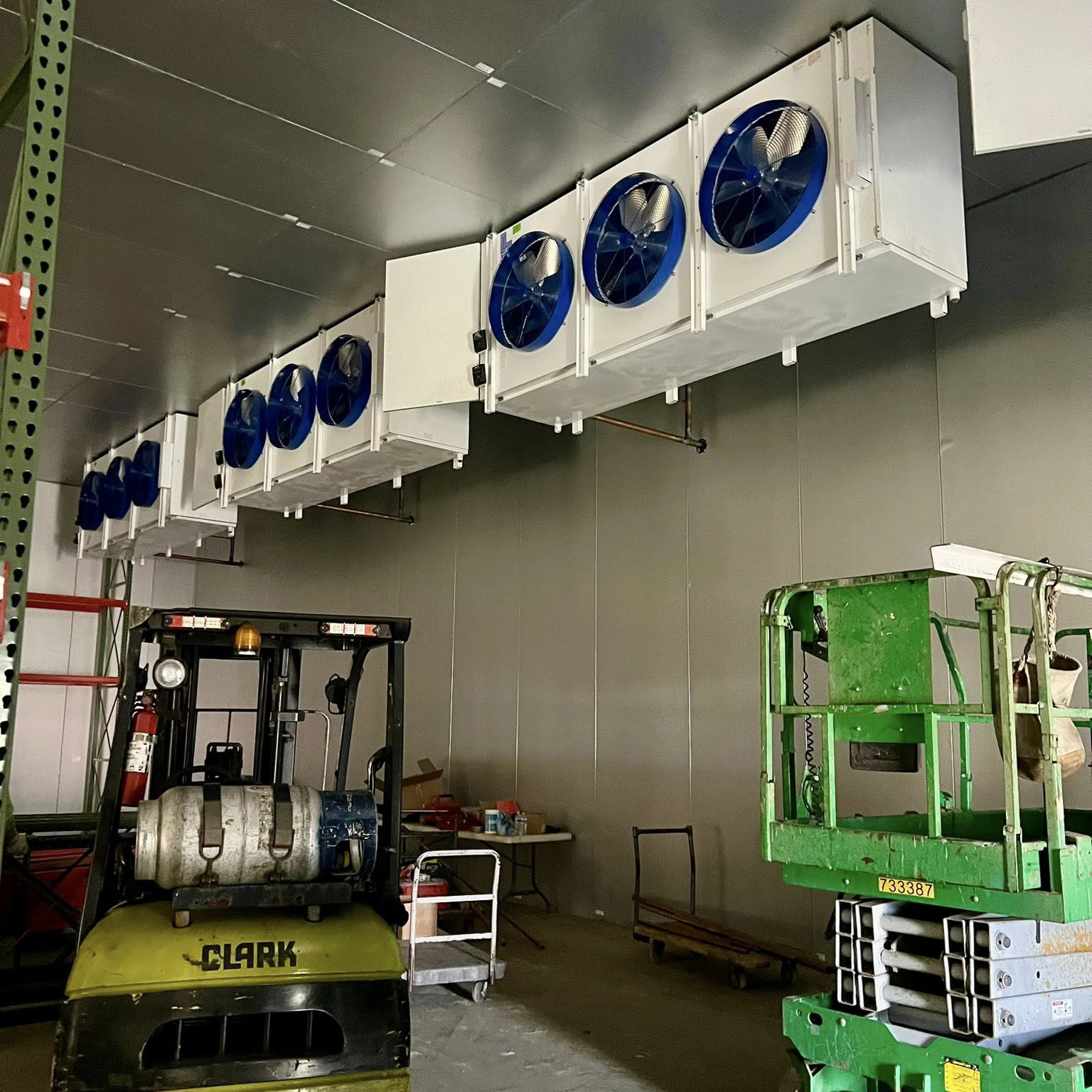 industrial evaporator unit in a cold storage warehouse installed by Ventec